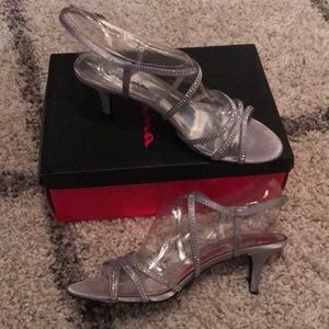 Royal silver satin dress shoes
